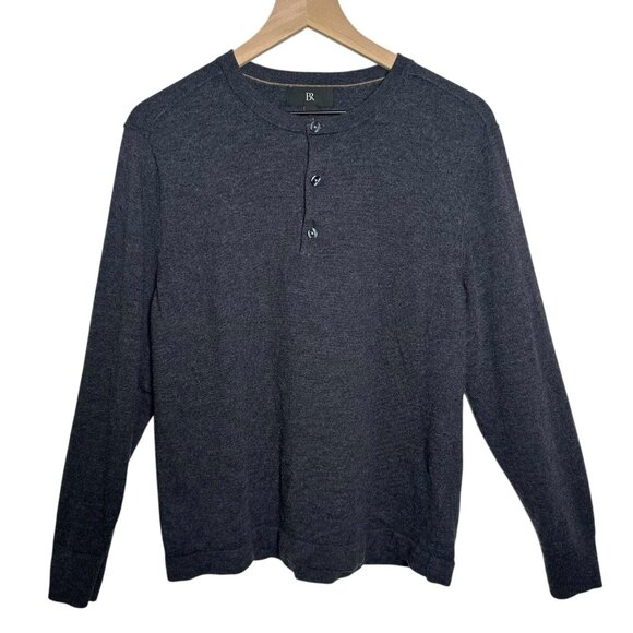 BR BANANA REPUBLIC Mens Large Gray 100% Merino Fine Wool Henley Sweater Polo - Picture 2 of 8